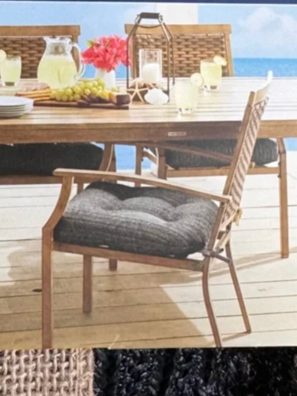 2 Tommy Bahama Tufted Seat Cushion Set Black Woven Faux Straw Raffia In/ Outdoor